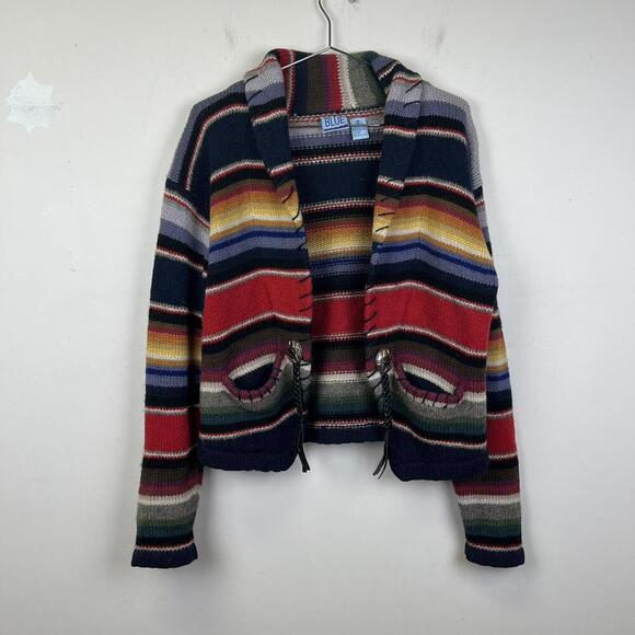 Vibrant Striped Knit Cardigan Vintage Native - Picture 1 of 5